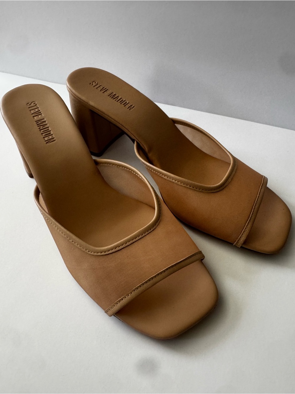 Steve Madden Madame Nude Block Heel Slide Mules